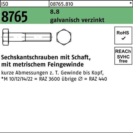 Vis à tête hexagonale ISO 8765 tige M14x1,5x 65 8.8 galv. 50p.