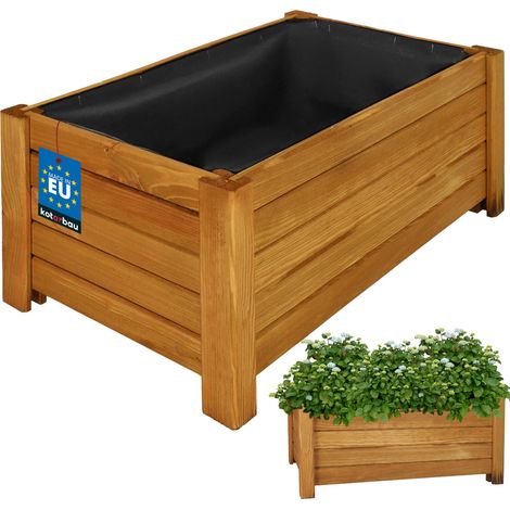 KOTARBAU® Jardinière Extérieur - Bois de Pin Imprégné - 58 x 34 x 25 cm - Chêne - Jardiniere sur Pieds - Bac à Fleurs Rectangulaire - Grande Capacité - avec Toile Anti-Mauvaises Herbes (1/5)