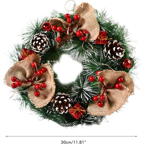 Couronne de Noël artificielle à suspendre pour porte d'entrée, mur, sapin, décoration de vitrine pour fête de Noël (1/5)