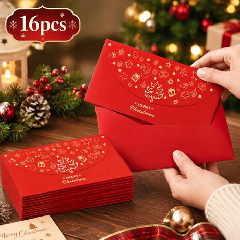 16 Pièces, Couleur Rouge, Enveloppes Cadeaux de Noël, Soirées et Offrandes pour le Nouvel An, pour Fêtes