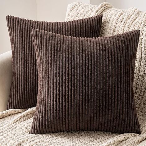 Set of 2 Decorative Corduroy Cushion Covers for Sofa, Home, Living Room, Bedroom, Bed, Click, 40 x 40 cm, Chocolate (1/5)