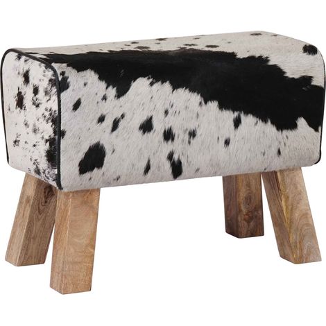 Bench 60 x 30 x 45 cm Real Leather Black and White vidaXL