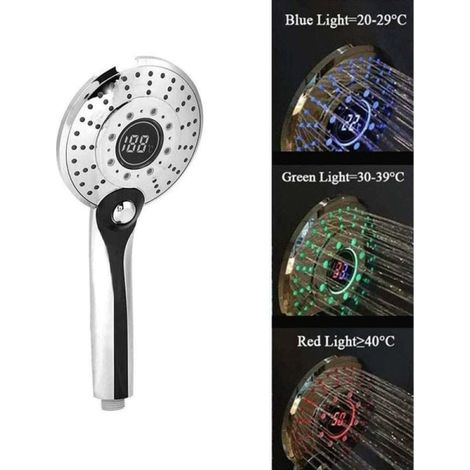 Pommeau de douche à écran digital, douchette LED 3 couleurs avec contrôle de température, filtre de douche économique 30% d'économie d'eau, pour baignoire et salle de bain (1/5)