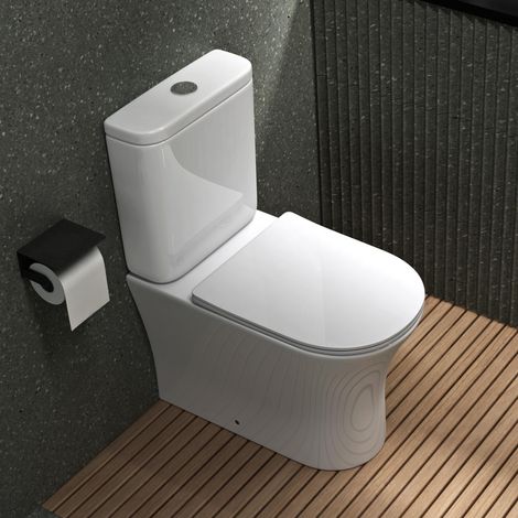 Mai & Mai WC à Poser en Céramique Blanc Toilette Complet Abattant avec Frein de Chute A304T (1/5)