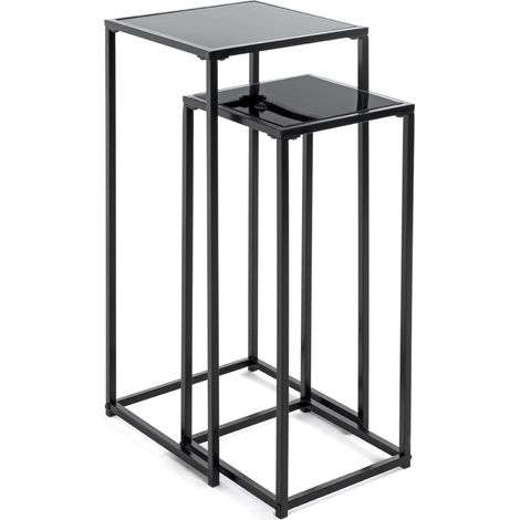 Lot de 2 Porte Plantes Noir, métal, Verre trempé - Dim.: L 25/30 cm x H 60/70 cm x P 25/30 cm, Style: Modern (1/5)