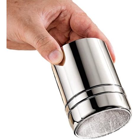 Scaldacacao in polvere con setaccio fine, contenitore 6,6 x 7,8 cm, acciaio inox, argento (1/5)