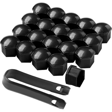 20 Pieces 17mm Car Wheel Nut Caps, Universal Car Hub Screw Cap, Hex Tyre Nut Cover with Removal Tool (Black) (1/5)