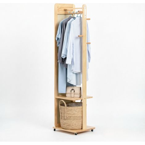 Miroir de sol sur pied avec portant à vêtements, combiné garde-robe compact, support miroir mobile, finition élégante, pour dressing et entrée (1/5)