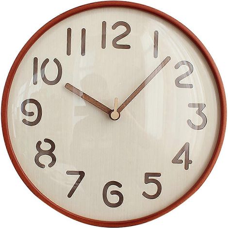 12-Zoll-Wanduhr aus Holz, geräuschlos, batteriebetrieben, rund, für Küche und Wohnzimmer