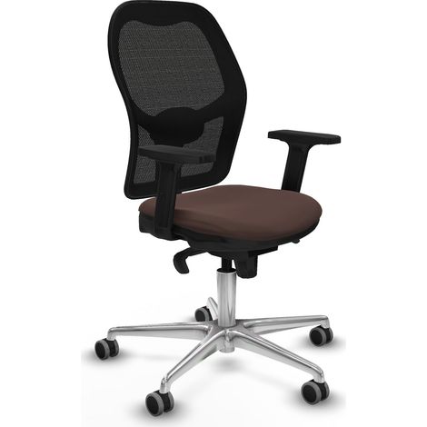 Jorquera sincro malla negra similpiel marrón oscuro brazos 2D base aluminio ruedas 65mm engomada (1/5)