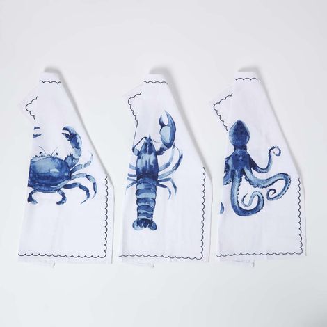 HOMESCAPES Blue Sea Animal Tea Towels Set of Three (1/5)