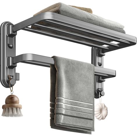 Handtuchhalter ohne Bohren, Klappbarer Duschtuchhalter, Wandmontage Handtuchhalter , Badetuchhalter, Handtuchregal fuer Badezimmer, Matt Schwarz, 42cm (1/5)