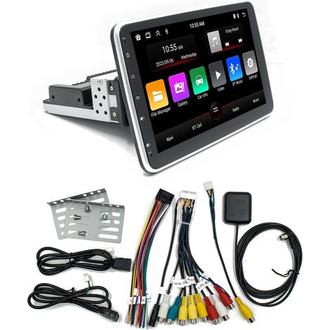 1-DIN-Autoradio mit 2 GB RAM und 64 GB Speicher, 10,1 Zoll Bildschirmdiagonale, drehbarem Display, Android 13, CarPlay (ohne Android Auto)