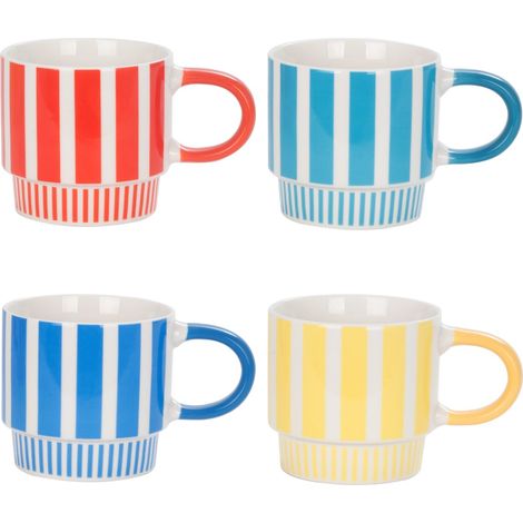 Mehrfarbig gestreifte Tasse, 4 einzigartige Designs, Keramiktasse, ideal als Geschenk, perfekte Ergänzung für Kaffee oder Tee