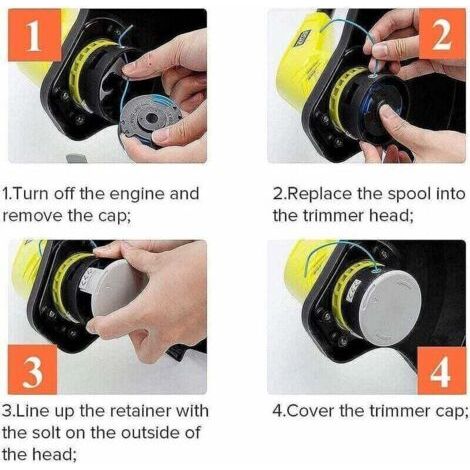 NALOOKAMIC 10 Paquets Bobine de Rechange pour Coupe-bordure pouce pour Ryobi , Compatible Avec Ryobi One + AC14RL3A, Coupe-fil Sans Fil , 8 Bobines + 2 Capuchons de Coupe, (1/3)
