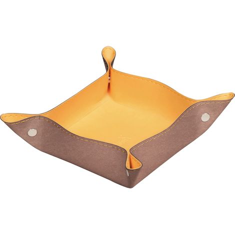 Vide-Poche Réversible Bois de Rose 12x12x4,5 cm Piqûres Sellier Orange Coins Aimantés Simili Cuir Organisation de Bureau Rangement Design