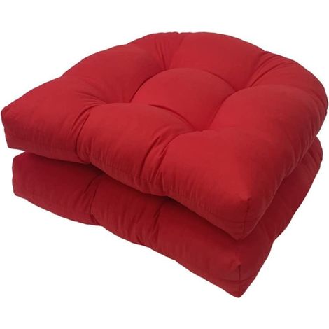 Cojines para asientos de exterior, juego de 2 cojines suaves y acolchados de 48 x 48 cm (19 x 19 pulgadas), para muebles de patio y sillas de mimbre (color: rojo). (1/5)