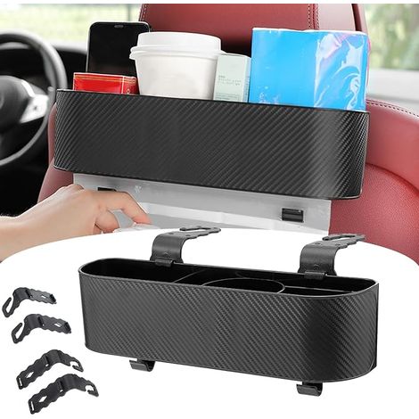 Organizador multifuncional para el asiento trasero, caja de almacenamiento para el reposacabezas con portavasos y ganchos, organizador infantil (negro) (1/5)