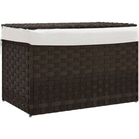 Panier à linge avec couvercle, en résine tressée brun foncé (1/5)
