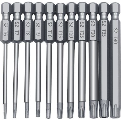 Tête de lot creuse poignée hexagonale tête de tournevis torx avec trou moyen jeu de têtes de tournevis six étoiles S2 matériel-1pcs-11pc tête de lot creuse 100mm