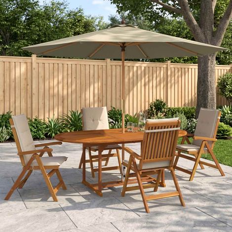 vidaXL Set da pranzo da esterno con ombrellone 6 pz Bianco Crema (1/5)