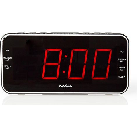 Radio despertador digital  Pantalla LED  1 entrada de audio de 3,5 mm  Proyección del tiempo  SOY/FM  Función de repetición  Temporizador de apagado  Número de alarmas: 2  Negro