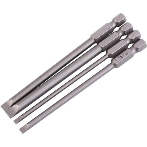 4Pcs Embout de Tournevis à Tête Plate S2 en Alliage d'Acier Magnétique 1/4 "100mm (1/5)