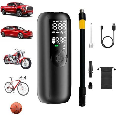 Car Tire Inflator, 4000 mAh Battery, 150 PSI Bicycle Pump, Portable Air Compressor for Cars and Bicycles, Automatic Shut-Off with Valve (1/5)