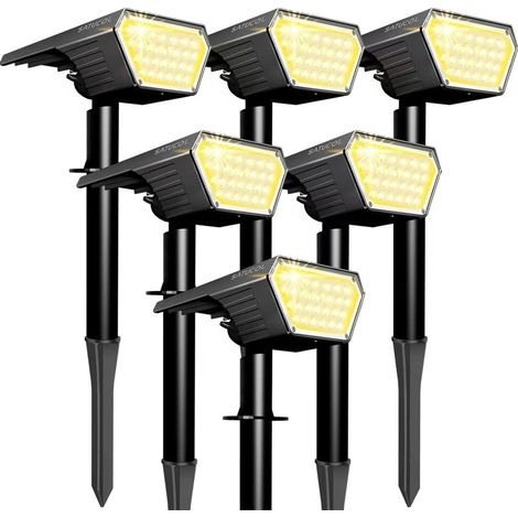 Lot de 6 spots solaires d'extérieur, allumage/extinction automatique, étanches IP65, éclairage extérieur 2 en 1 à énergie solaire, pour jardin, allée (blanc chaud) (1/5)