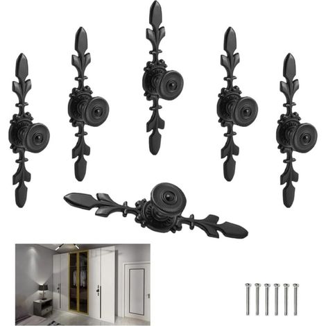 Bardusch-6 Pcs Poignées Vintage Noires pour Placard, Tiroir et Porte - Style Décoratif Floral pour Meubles avec Panneau Arrière Pratique (1/4)