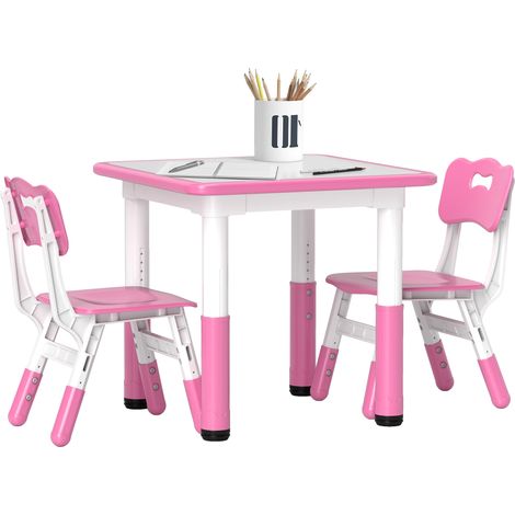 AIYAPLAY 3 Pcs Height Adjustable Kids Table and Chair Set for Playroom Pink
