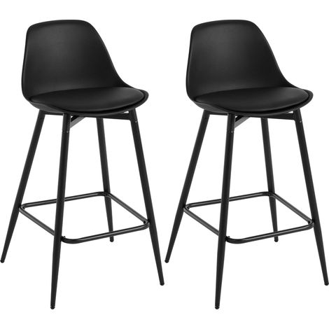 Klihome 2x Bar Stools Dining Room Kitchen Breakfast High Chairs Footrest Barstool with Cushioned PP Seat and Metal Frame, Black