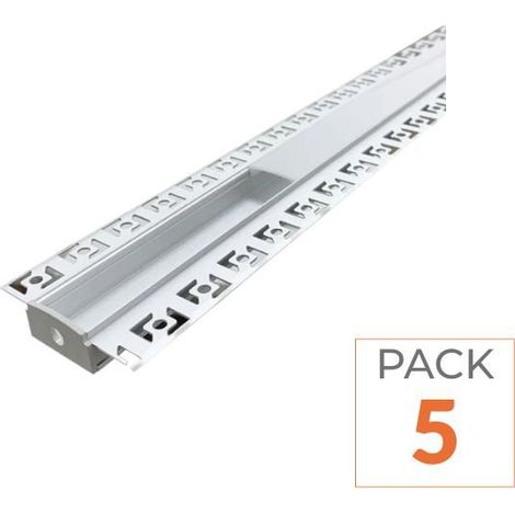 Profilé Aluminium encastré 1m pour Ruban LED Double Couvercle Blanc Opaque - Pack de 5 - SILAMP (1/2)