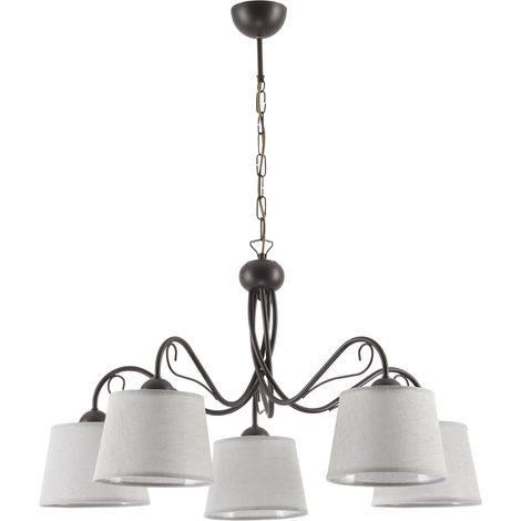 Lampadario rétro 5 luci venge con paralumi grigi E27 Jupiter