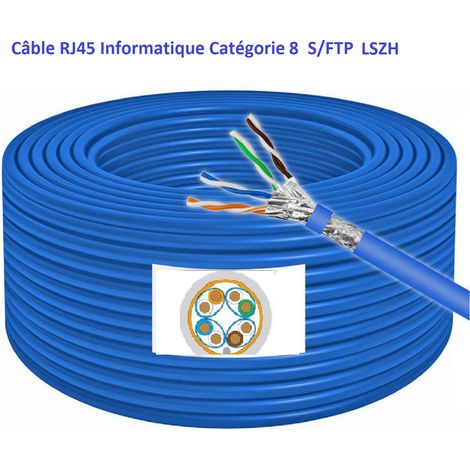 AR – Câble RJ45 Catégorie 8 S/FTP LSZH 100m – 4 paires blindées cuivre – Installation réseau informatique pro
