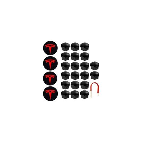 De Couverture De Roue Capuchon de Moyeu Central Car Wheel Nut Cover avec Outil Demontage pour Tesla Model 3, S X (Rouge) (1/5)