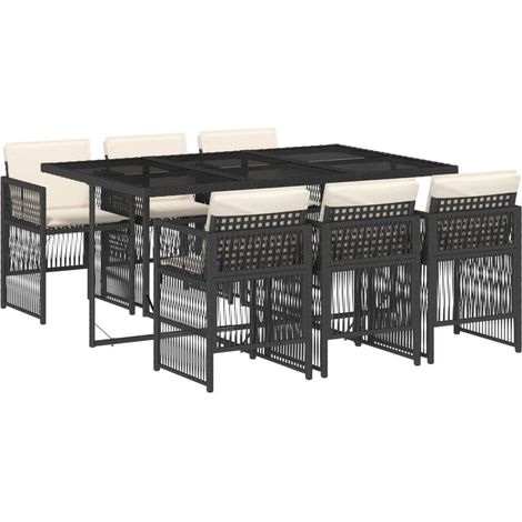 vidaXL Set da Pranzo da Giardino 7 pz Nero con Cuscini in Polyrattan