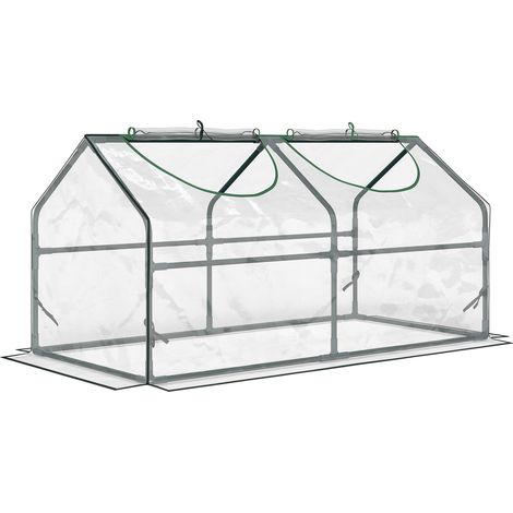 GagaSerre de jardin mini serre 2 fenêtres enroulables couverture en PVC 120 x 60 x 60 cm transparent (1/5)