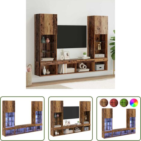vidaXL Altholz Wandregal - TV Wand Einheiten mit LED mit LED 5 pcs Altholz Holzwerkstoff (1/5)