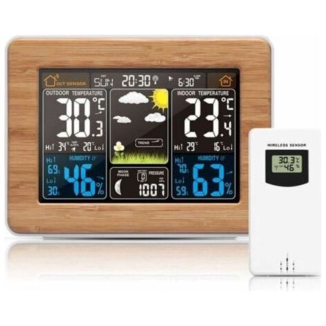 Station Météo sans Fil avec Baromètre Météo à Prévision Alerte, Écran Couleur Horloge Multifonction Intérieure/Extérieure Hygromètre (1/5)