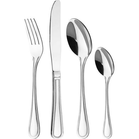 BelleRise - Ménagère pour 4 personnes, 16 pièces - Ménagère en acier inoxydable poli miroir. Comprend cuillère, couteau et fourchette. (1/3)