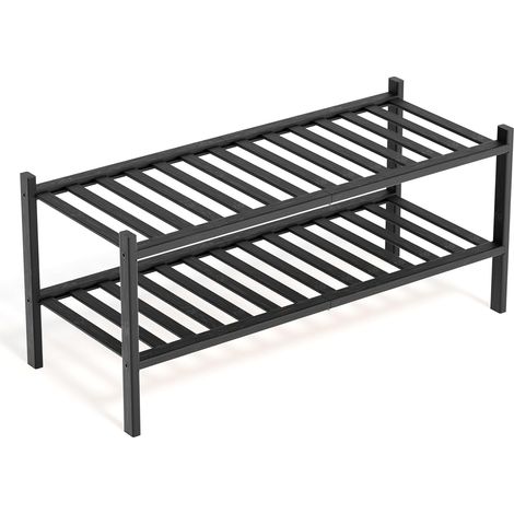Bambou Meuble de Rangement - 2 Niveaux Rangement Chaussure - 68 x 28 x 32 cm - Etagere Chaussure - Range Chaussures - Rangement Chaussures - Porte Chaussures - Étagère Chaussures (Noir) (1/5)