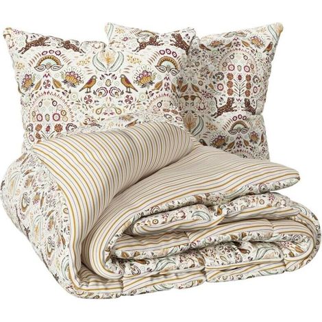 Parure de lit imprimée Indie 240x220cm beige lin