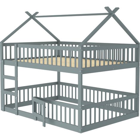GagaLit superposé enfant 140x200 cm escalier bois massif gris (1/5)