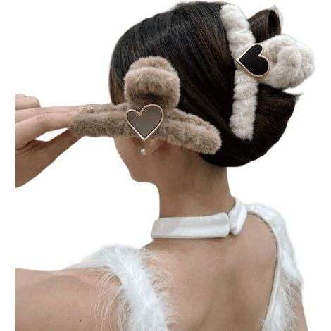 2er-Set herzförmige Plüsch-Haarspangen, Haaraccessoires für Herbst und Winter (1/5)