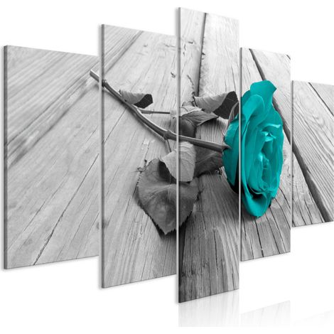 Tableau 5 Panneaux "Rose on Wood Wide Turquoise" 50 x 100 cm (1/2)