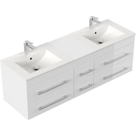 Badmöbel Roma XL 150cm weiss hochglanz - Doppelwaschtisch SoftClose