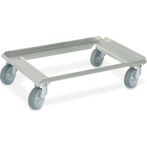 BRB Transportroller aus Edelstahl, für 600x400 mm Eurobehälter, Tragkraft 250 kg, graue Gummiräder, Deck offen (1/3)