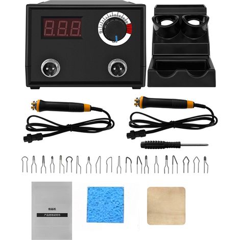 Máquina de pirograbado eléctrica multifuncional de 100 W con pantalla digital, con forma de calabaza y fabricada en madera, suministrada con 20 puntas de bolígrafo calefactables. (1/5)