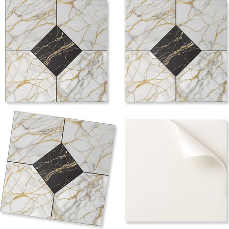 Baldosas autoadhesivas de vinilo impreso con elegante dise帽o de m谩rmol, 20x20x20 cm.